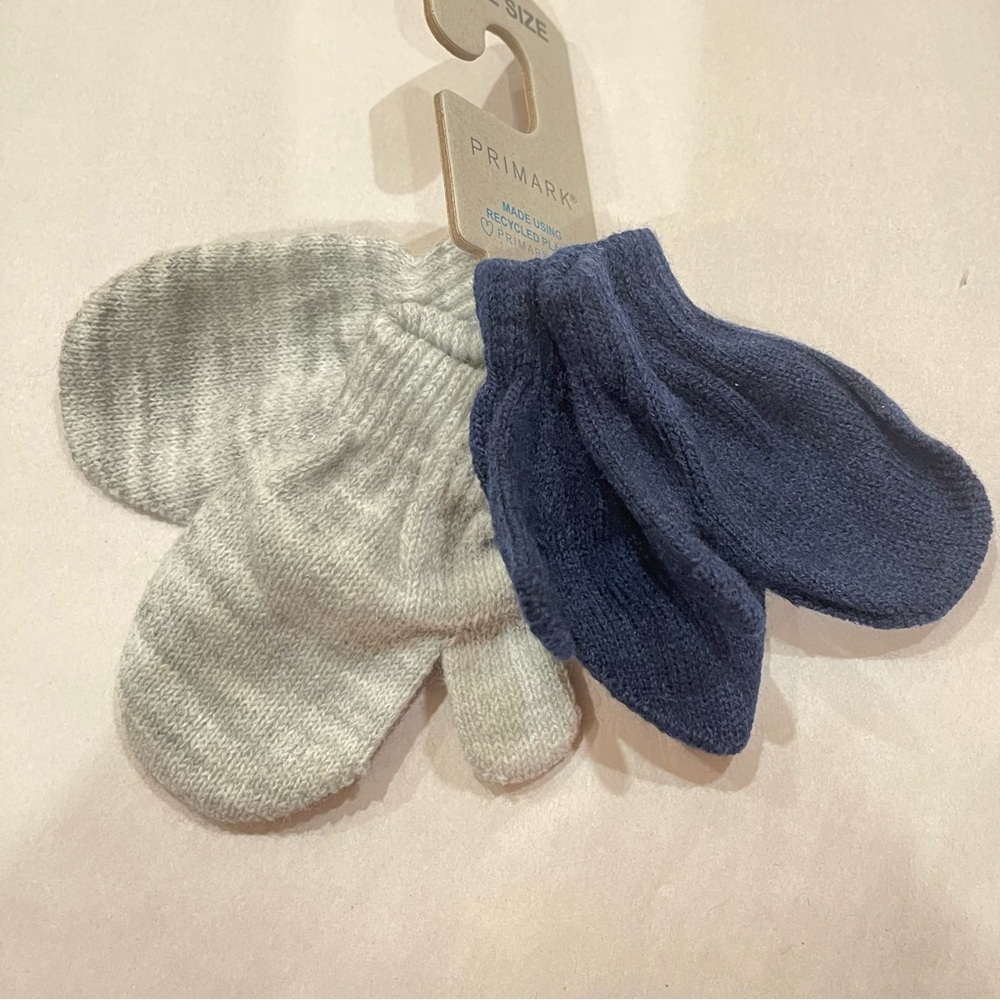 NWT!‎ Primark Baby Fine-knit Mittens Gray and Blue One Size